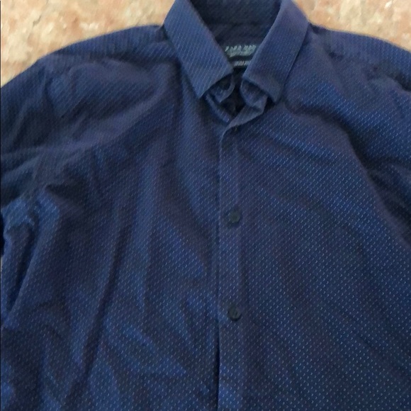Zara man navy polka dot slim fit button down shirt - Picture 2 of 5